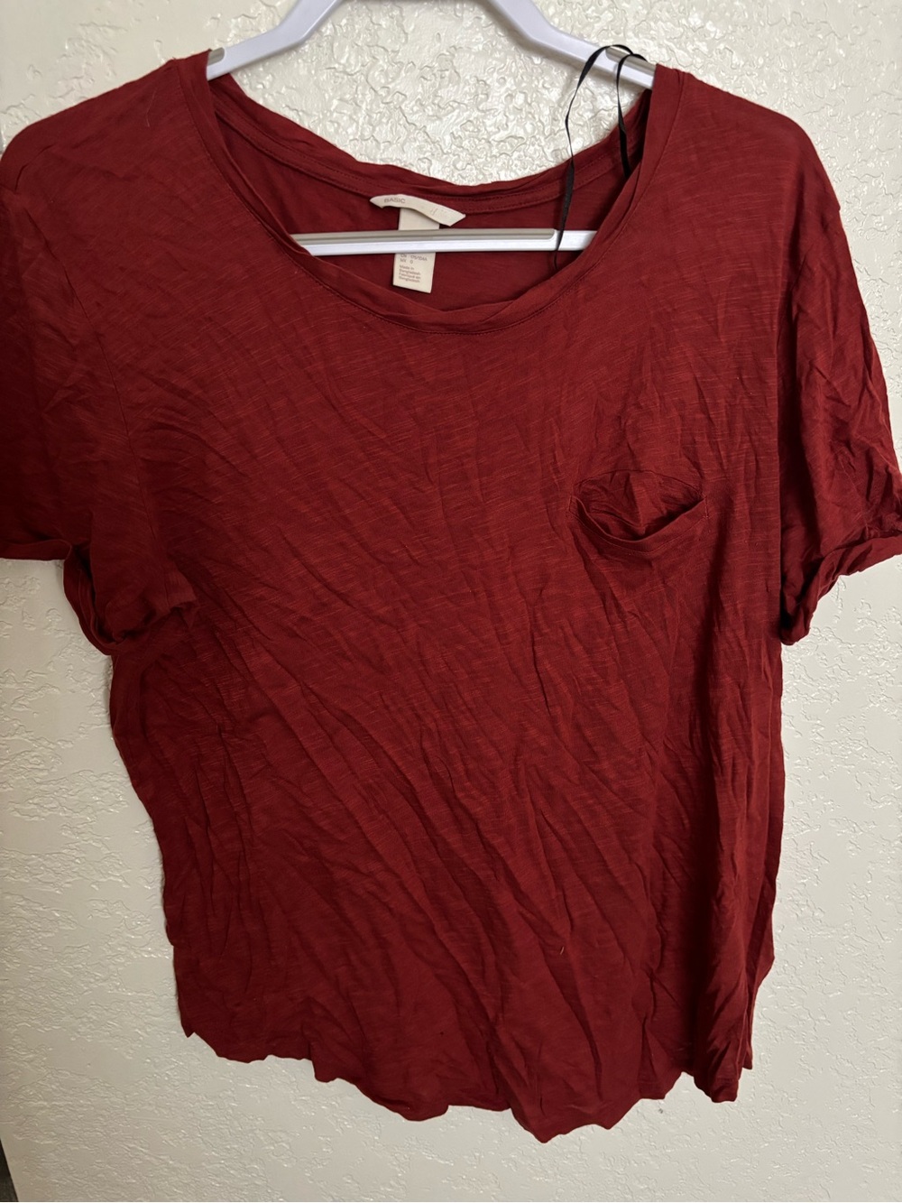 H&M Women's Short-Sleeve Pocket Tee in Deep Wine